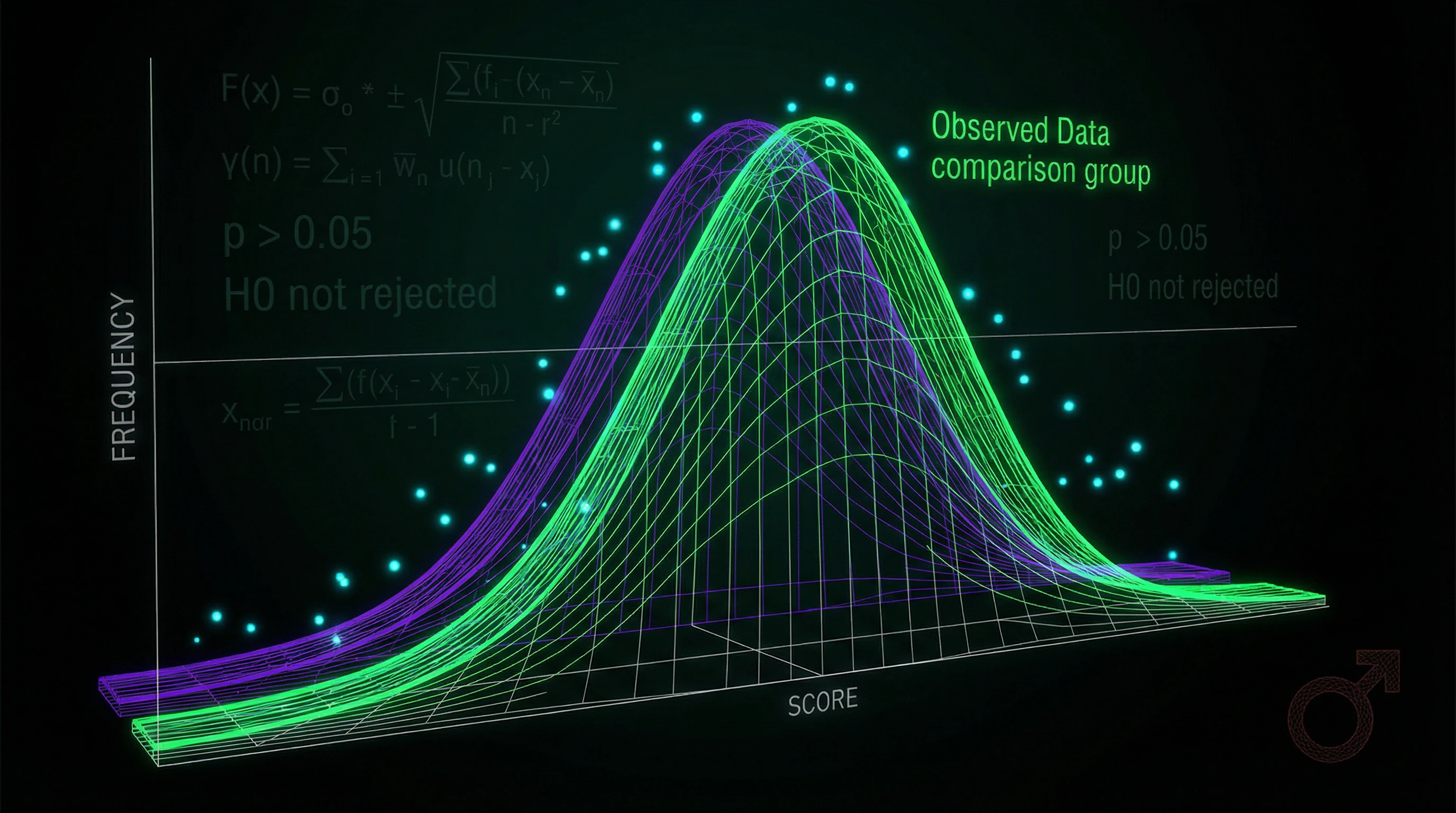 Visualization of statistical distributions of Mars positions for athletes and control group, showing no significant differences