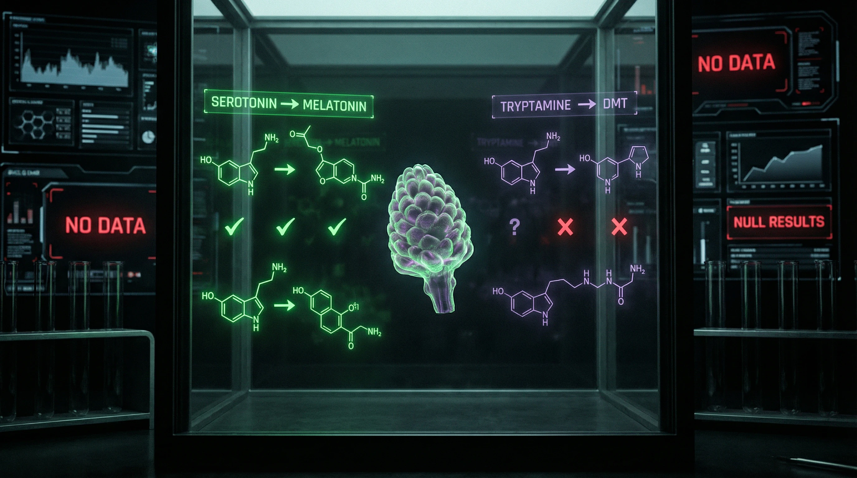 3D visualization of pineal gland with absence of evidence for DMT synthesis