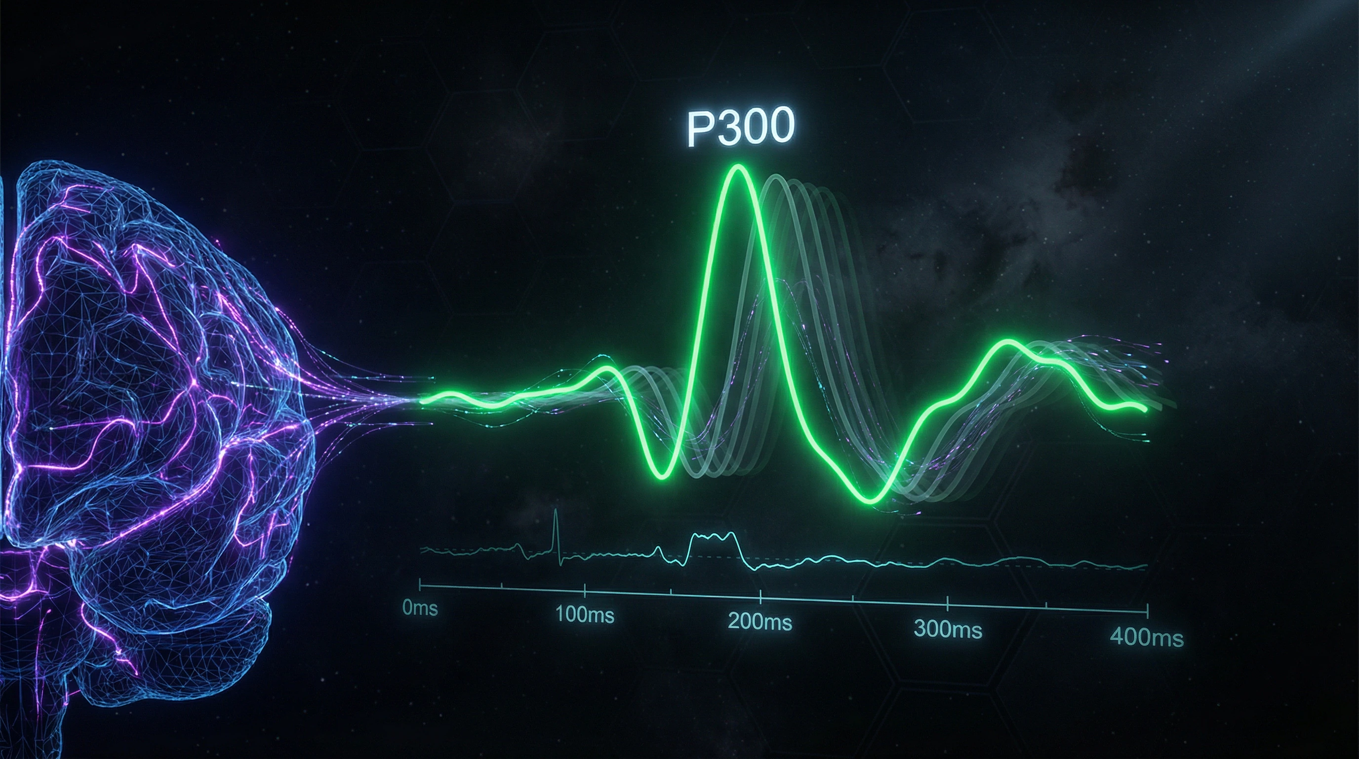 Visualization of the P300 wave as a holographic graph with characteristic peak at 300 milliseconds after stimulus