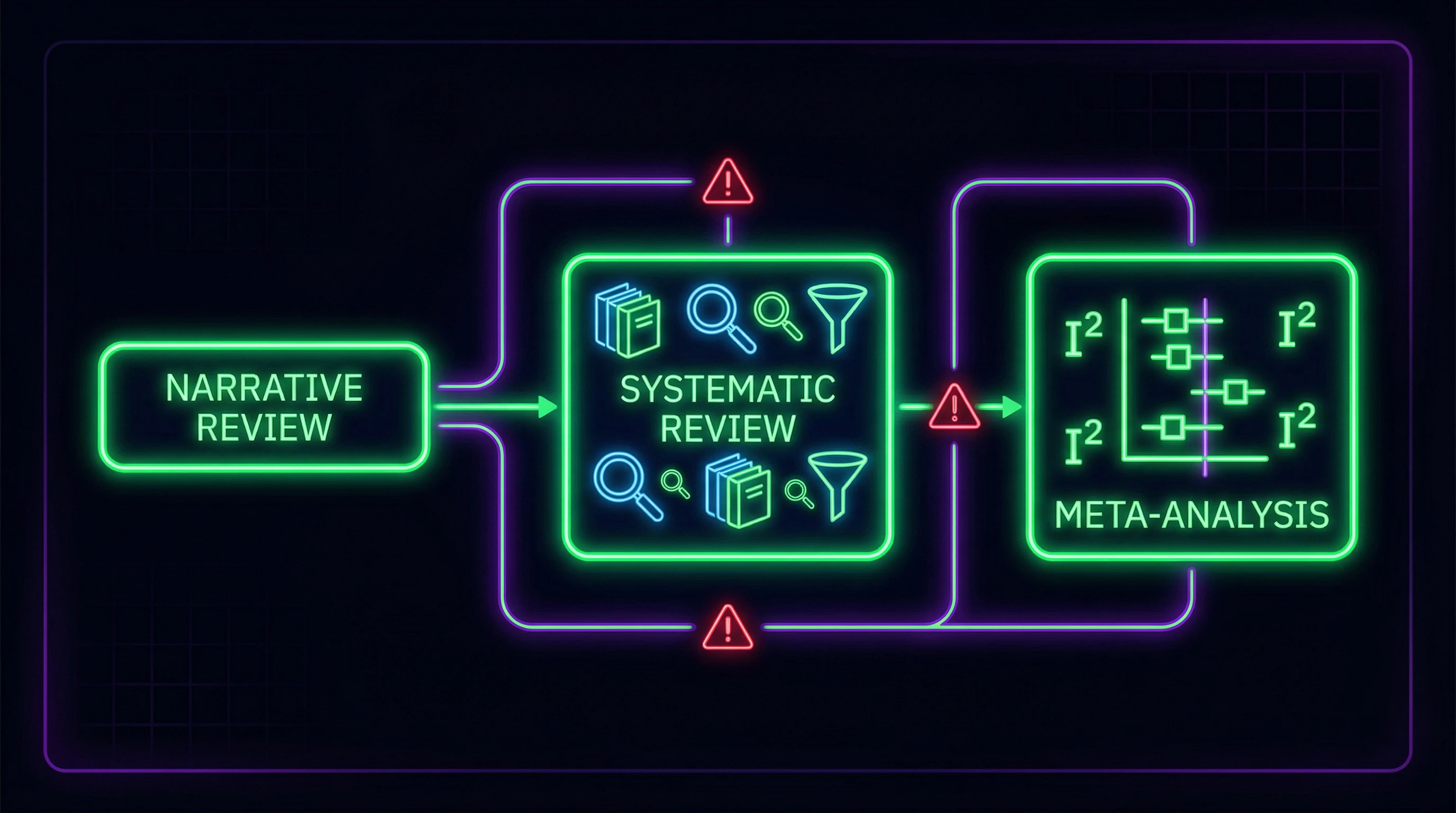 Diagram differentiating systematic review and meta-analysis with quality criteria