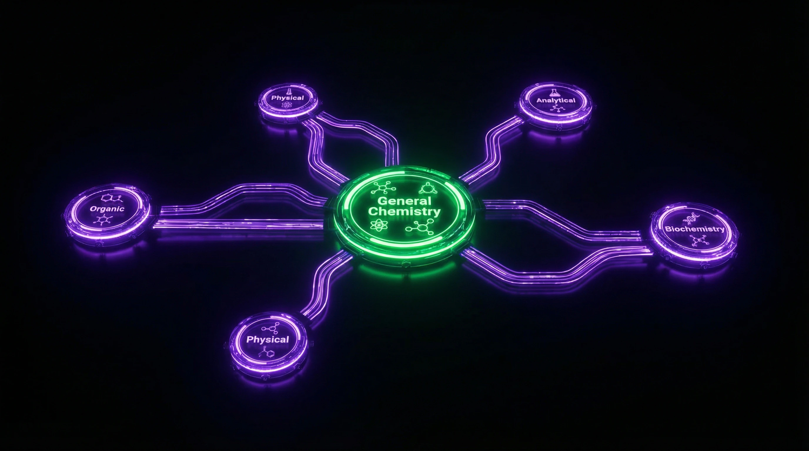 Diagram of major chemistry branches and their interconnections