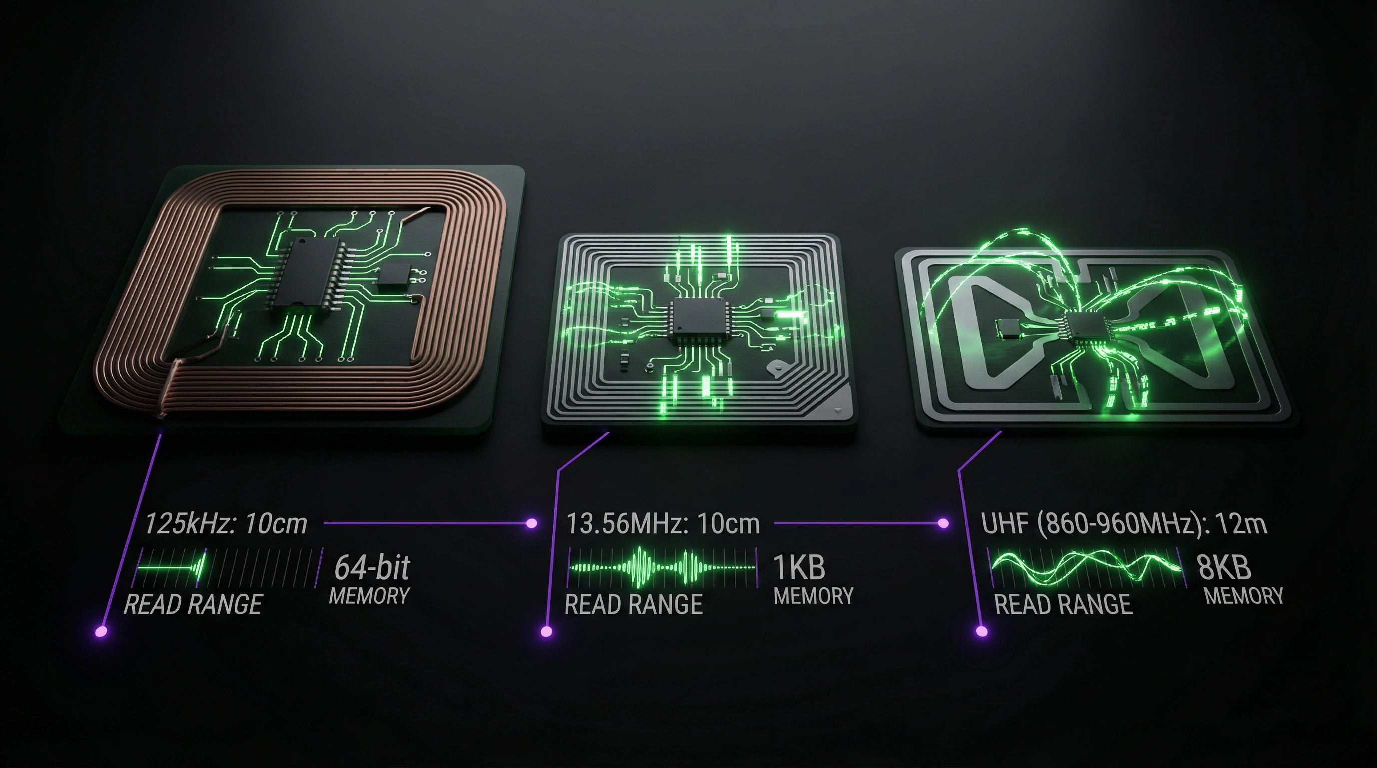 Comparative table of technical specifications of RFID and NFC chips