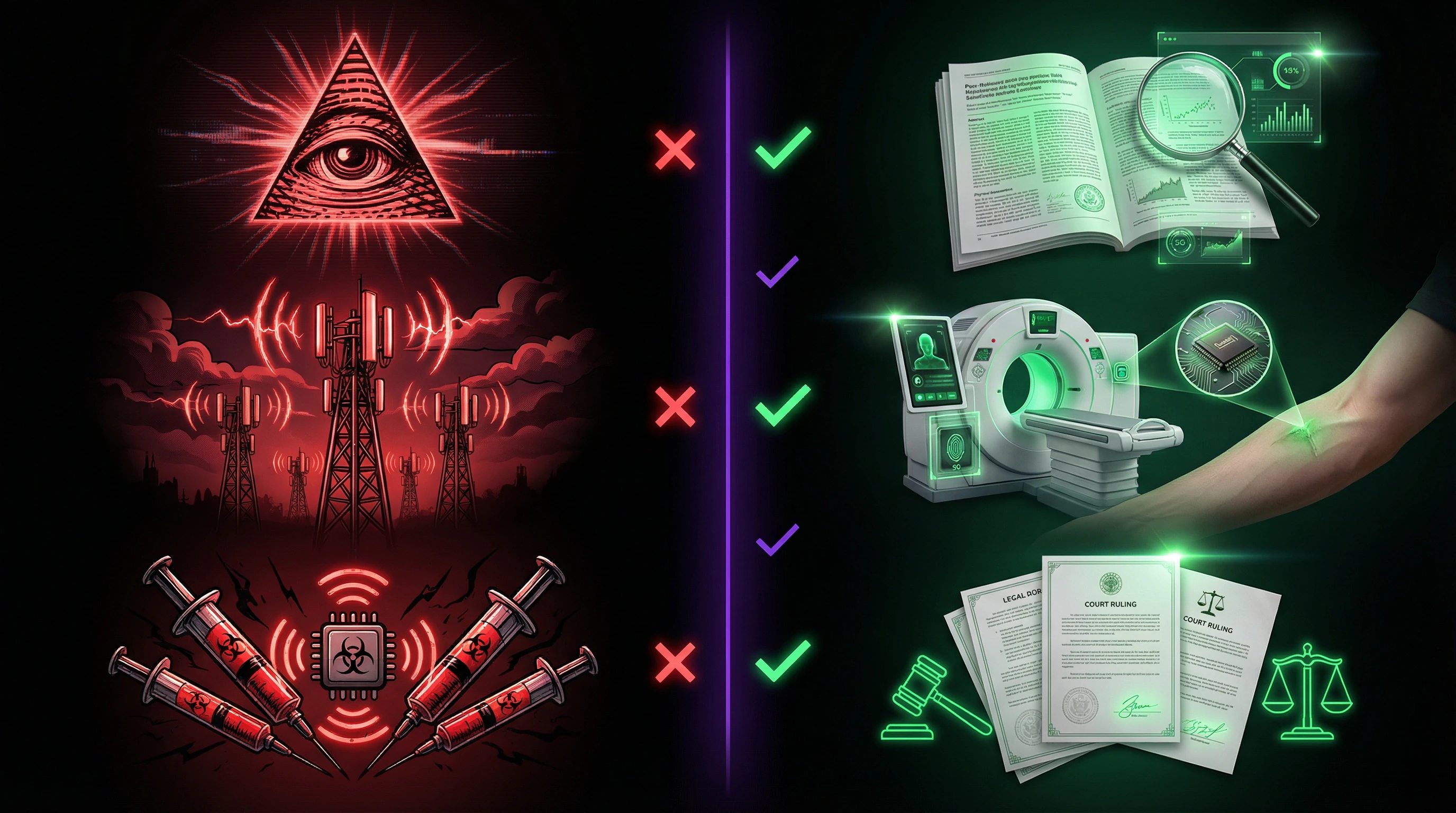 Comparative table of conspiracy claims and documented facts about chipping